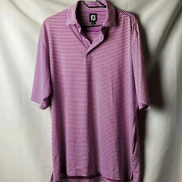 FOOT JOY MENS SIZE L ( SEE BELOW) MAGENTA STRIPE POLO SHIRT SPANDEX END CLEAN - Picture 1 of 10